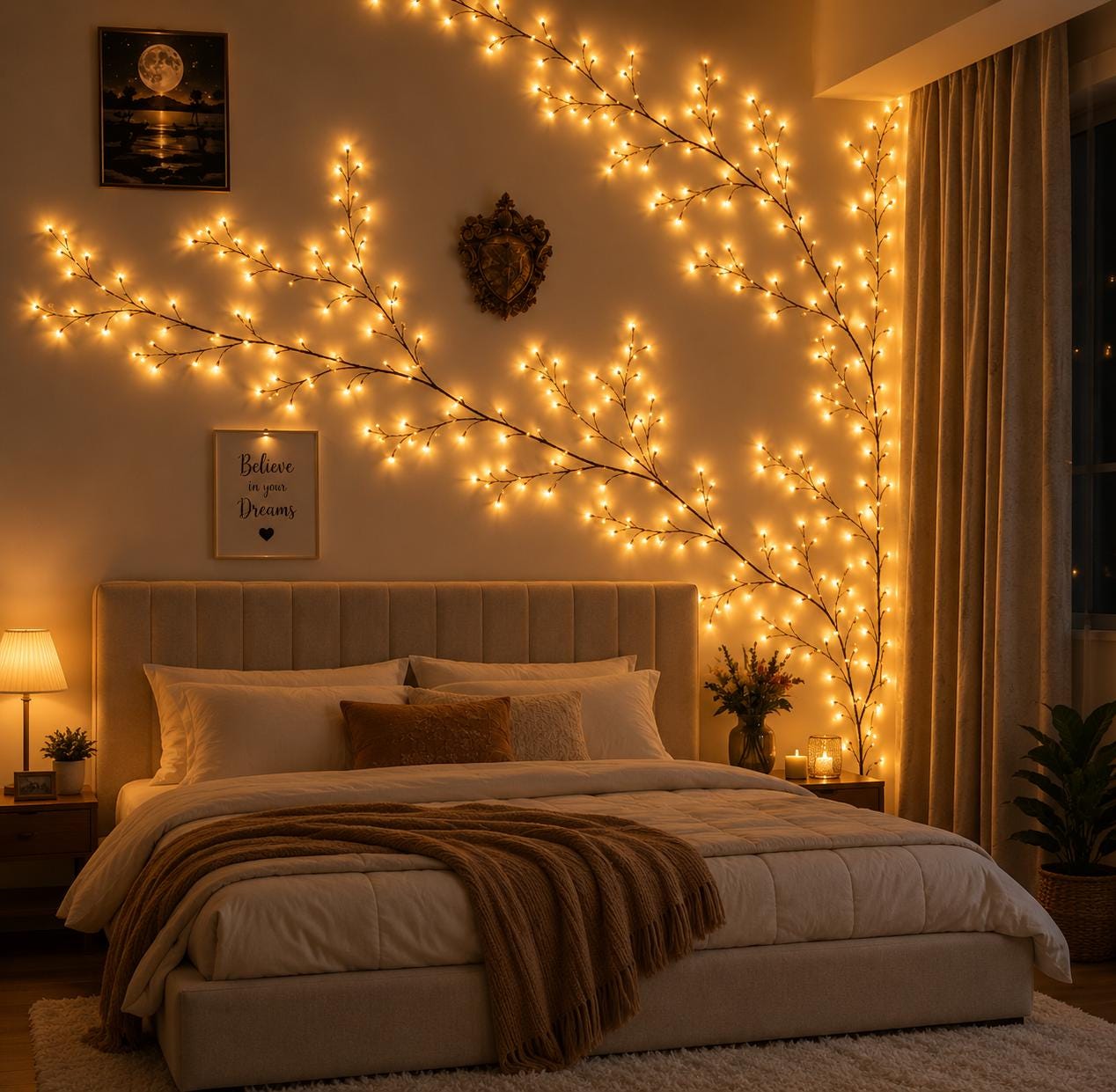 Aesthetic fairy lights in bedroom