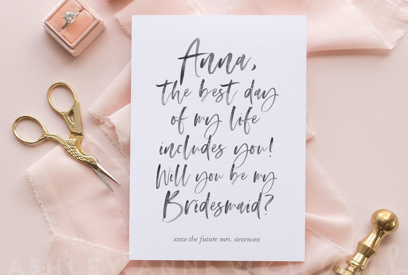 Card for Bridesmaid, Ask Bridesmaid Card, Bridesmaid Ask Card, Proposal Bridesmaid, Calligraphy Bridesmaid Card image 1