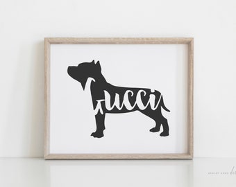 Custom Pitbull Silhouette Art Print: Personalized Dog Portrait