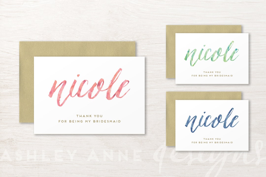 Bridesmaid Thank You Bridesmaid Thank You Card Watercolor - Etsy