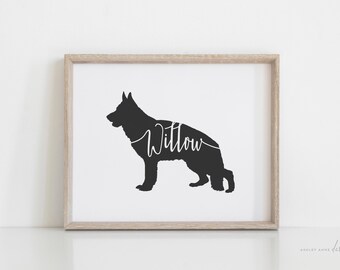 Custom German Shepherd Silhouette Art Print: Personalized Dog Portrait