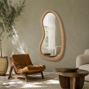 Bean Shaped Asymmetric Mirror : Curved  Wood Wall Artwork