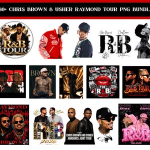 Pode incluir: Um pacote digital com mais de 30 arquivos PNG contendo gráficos da turnê de Chris Brown e Usher Raymond. A coleção inclui vários retratos dos artistas, logotipos estilizados da turnê R&B, tipografia de shows e ilustrações gráficas.