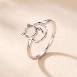 Elegant kattring, silverkattungering för kvinnor, söt djurring, minimalistisk kattälskarepresent, stapelbar ring justerbar kattring husdjurssmycken