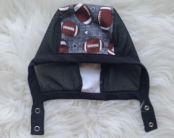 LilNells Hat for Babies with Hearing Aids,Fall Mesh Hat,Hat with Snaps,Gender Neutral Pilot Hat with Mesh Sides,Hearing aid Hat,Football Hat