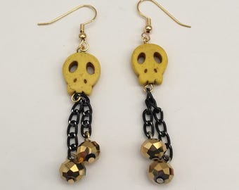 Yellow Sugar Skull 2" Drop Earrings