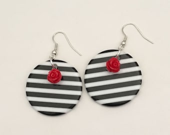 1.25" Black & White Striped Drop Earrings