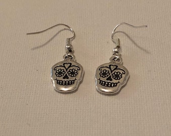 Silver Sugar Skull Earrings