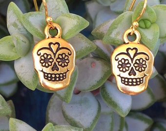 Gold Sugar Skull Earrings