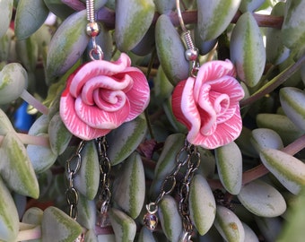 Pink Rose Dangle Earrings