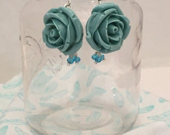 1.75" Blue Rose Drop Earrings