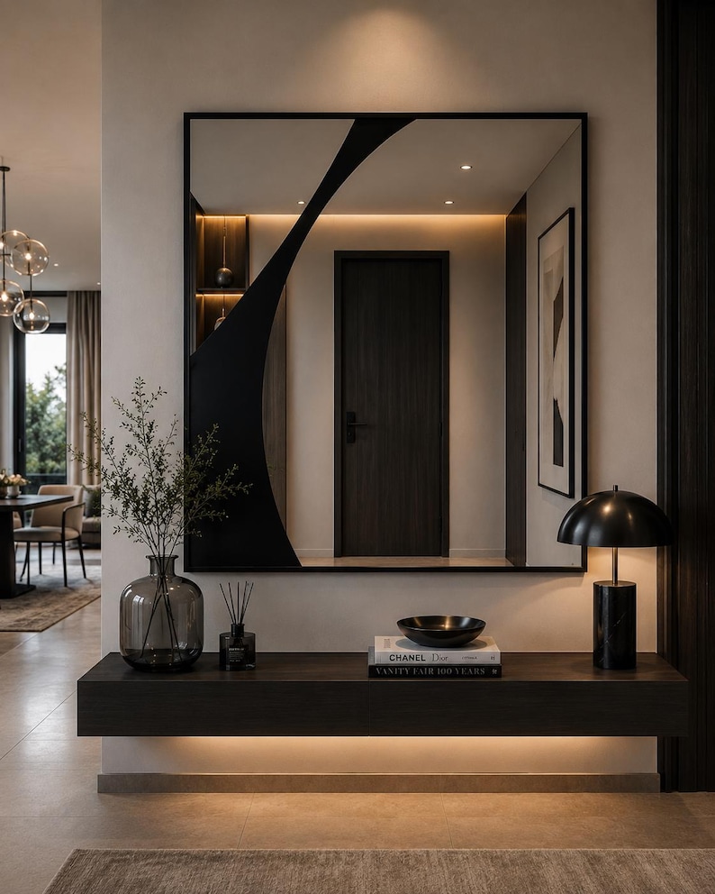 Luxe Large Rectangular Wall Mirror, Slim Black Frame, Modern Statement ...