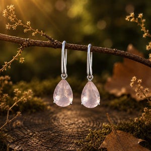 Örhängen i rosenkvarts 925 silver | Örhängen i naturlig rosenkvarts