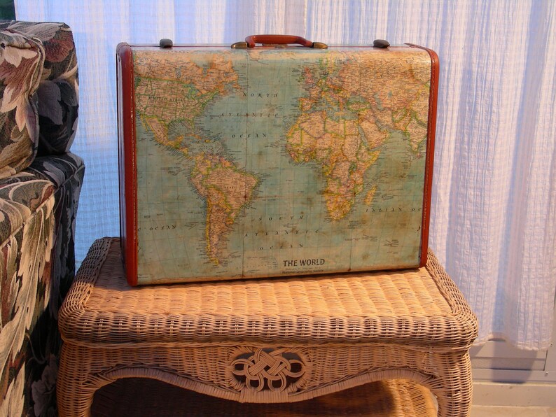 Vintage Suitcase Decoupaged with Maps Etsy