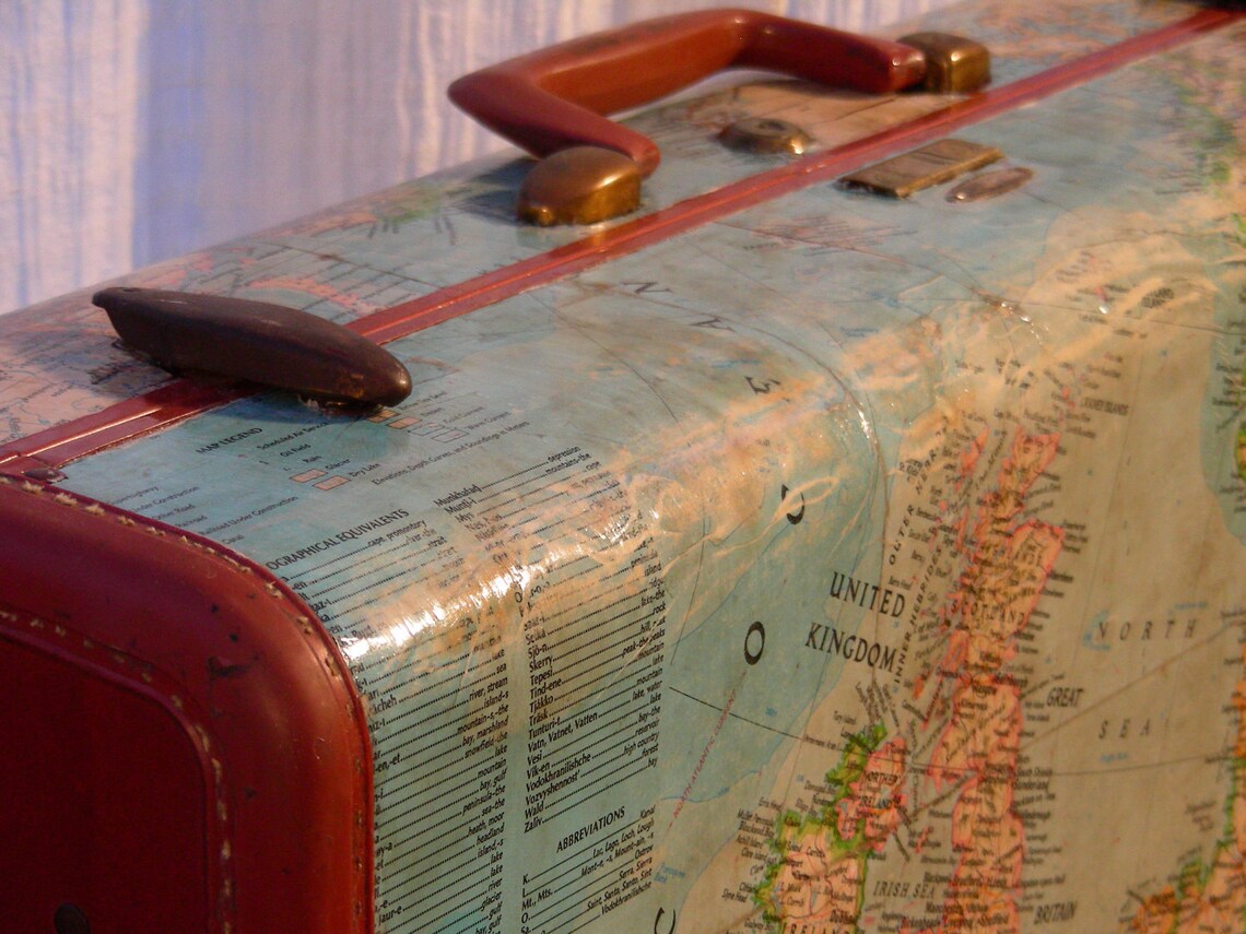 Vintage Suitcase Decoupaged with Maps Etsy