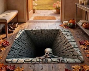 Tapis d'entrée à effet de crâne 3D, antidérapant et terrifiant.