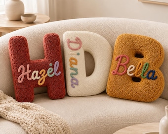 Personalized Letter Pillow, Custom Embroidered Name Cushion, Plush Alphabet Keepsake Gift, Nursery Decor