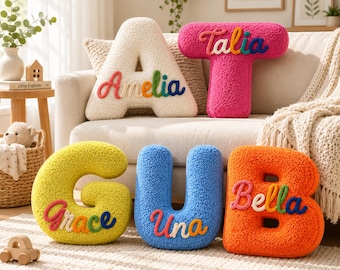 Cuscino personalizzato con lettera, cuscino con nome ricamato su misura, regalo ricordo in peluche con alfabeto, decorazione per la cameretta dei bambini