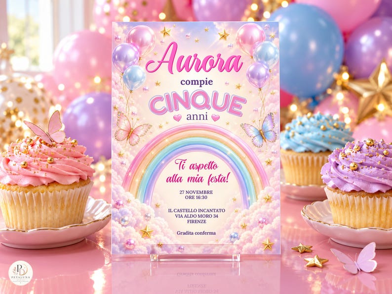 Rainbow Butterfly Birthday Invitation for Girls, Editable Canva ...