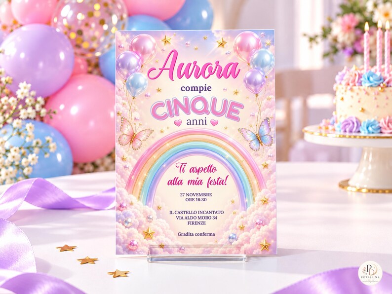 Rainbow Butterfly Birthday Invitation for Girls, Editable Canva ...