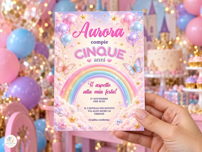 Rainbow Butterfly Birthday Invitation for Girls, Editable Canva ...