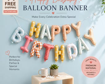 Pastel Happy Birthday Balloon Banner, Colorful Party Decor, Kids Celebration Balloons.
