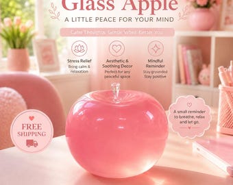 Glass Apple Decor, Pink Stress Relief Accent, Soothing Home Fragrance.