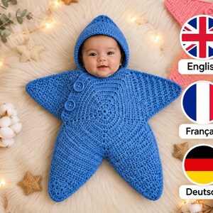 Baby Star Bunting, Crochet Cocoon Pattern, Newborn Sleep Sack, 0-3 Months PDF