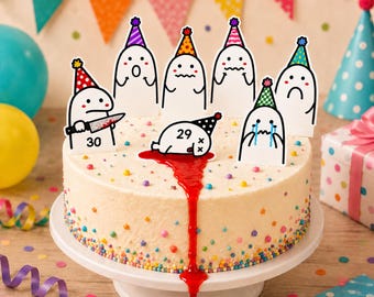Flork Meme-Kuchenaufsatz, personalisierbare Cupcake-Aufsätze, bearbeitbare digitale Canva-Geburtstagsdeko, lustige Figur, Partyhut-Kuchendekoration, Meme
