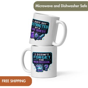 8-Bit Gaming Mug, Pixel Art Side Quest Coffee Cup, Gamer Gift