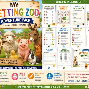 Petting Zoo Activity Pack for Kids Ages 5-10, Farm Animal Scavenger Hunt, Bingo & Games, Printable Field Trip Activities image 1