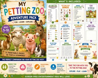 Streichelzoo-Aktivitätenpaket für Kinder von 5-10 Jahren, Bauernhoftier-Schnitzeljagd, Bingo & Spiele, druckbare Ausflugsaktivitäten