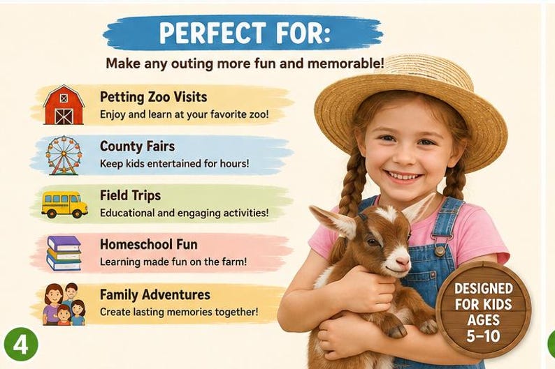 Petting Zoo Activity Pack for Kids Ages 5-10, Farm Animal Scavenger Hunt, Bingo & Games, Printable Field Trip Activities image 5
