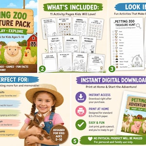 Petting Zoo Activity Pack for Kids Ages 5-10, Farm Animal Scavenger Hunt, Bingo & Games, Printable Field Trip Activities image 2