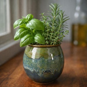 Jardinière en céramique à arrosage automatique fait main - Pot d'herbes aromatiques pour la cuisine d'intérieur