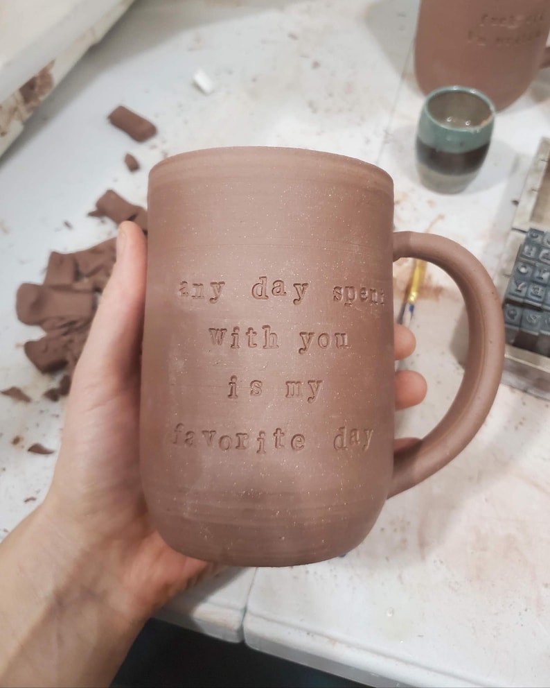 Custom Quote Mug: Handmade Natural Clay Pottery, Personalized with Your Words image 4