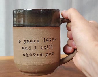 Personalized 9th Anniversary Mug: Handcrafted Pottery with Custom Wedding Date and Glaze