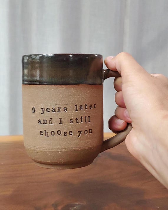 Personalized 9th Anniversary Mug: Handcrafted Pottery with Custom Wedding Date and Glaze