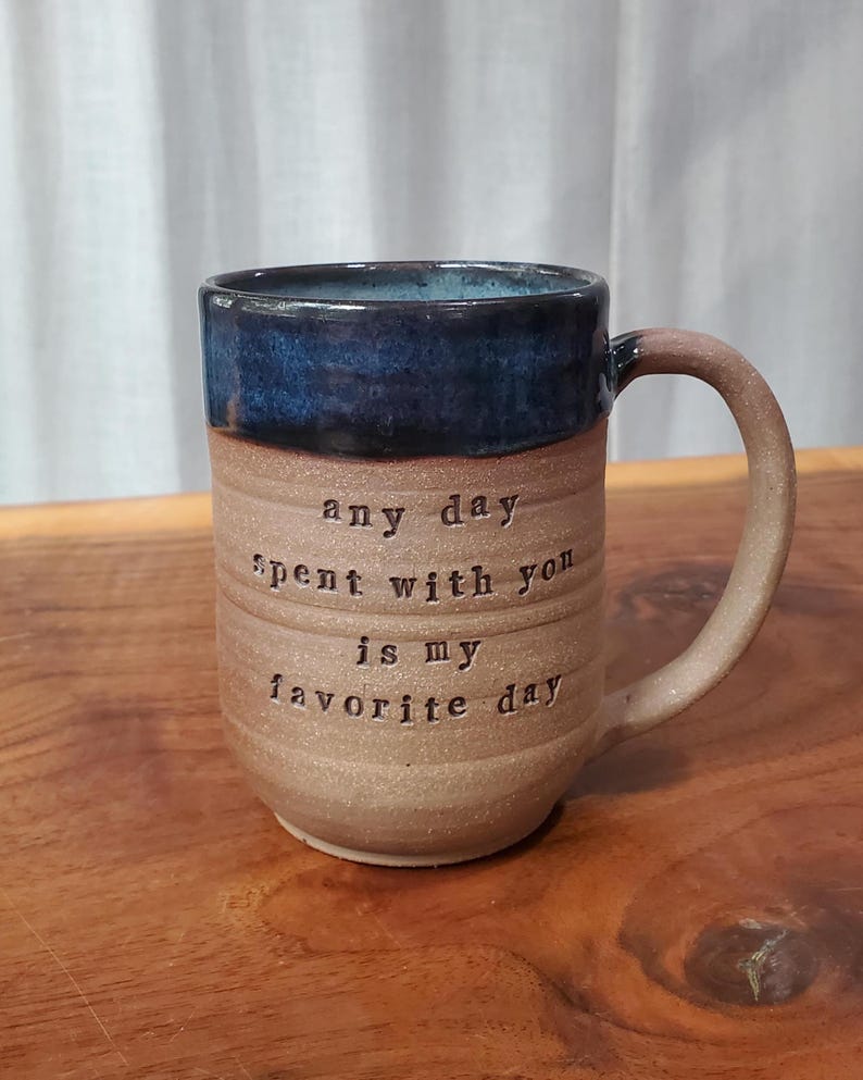 Custom Quote Mug: Handmade Natural Clay Pottery, Personalized with Your Words image 2