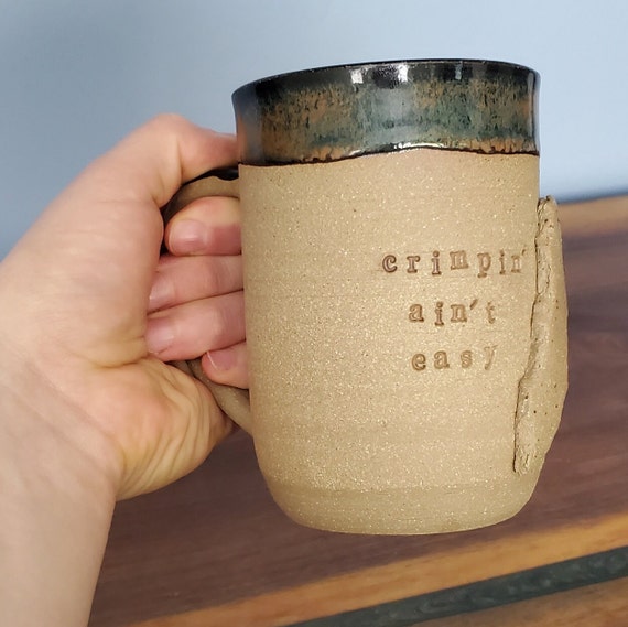 Custom Rock Climbing Mug - Handmade climbing gift with crimp grip handle, personalized text