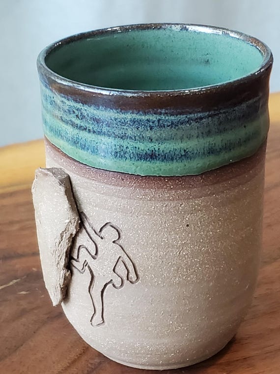 Rock Climbing Teacup - Handmade climbing gift with crimp grip handle