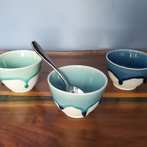 Ice Cream Bowls - Porcelain with Green and Blue Drip Glazes