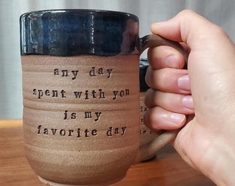 Custom Quote Mug: Handmade Natural Clay Pottery, Personalized with Your Words