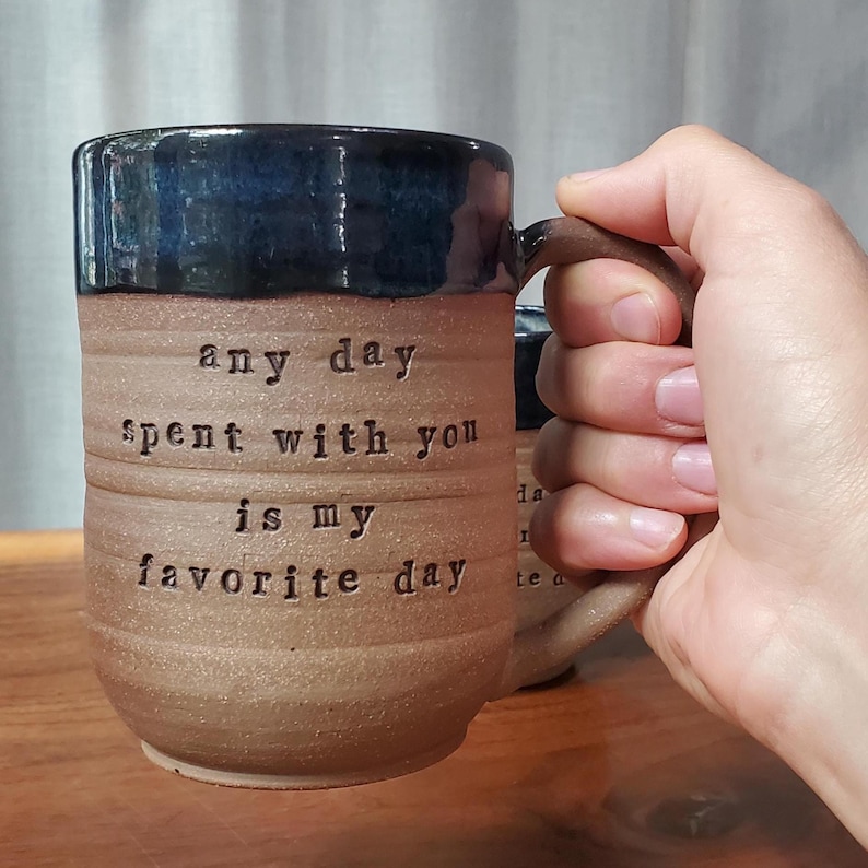 Custom Quote Mug: Handmade Natural Clay Pottery, Personalized with Your Words image 1