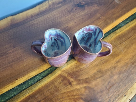 Heart Shaped Mug Set - Handmade Ceramic Pottery