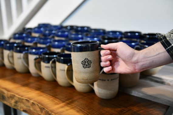 Handmade Custom Logo Mugs - Natural Clay Pottery