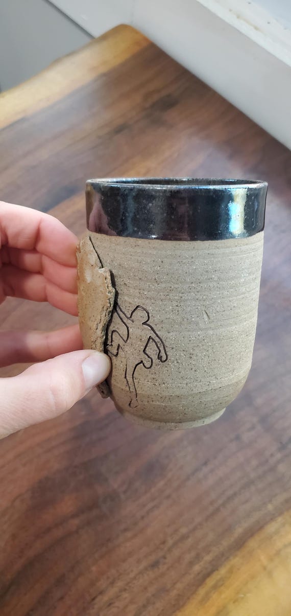 Rock Climbing Teacup- Handmade climbing gift with crimp grip handle