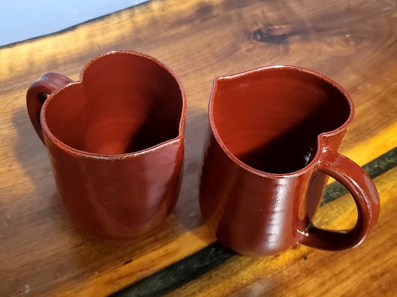Heart Shaped Mug Set - Handmade Ceramic Pottery
