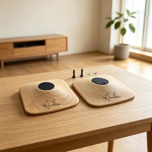 Personalized Speaker Stand, Custom Engraved Solid Wood Base, Desktop Audio Riser, Compatible with KEF LSX Series