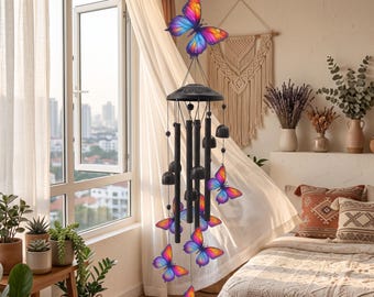 Campana de viento con mariposas coloridas, atrapasoles arcoíris, decoración colgante para jardín, adorno para ventana, regalo para amantes de la naturaleza.